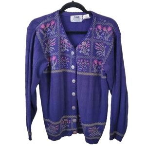 Northern Reflections Vintage Cotton Textured Botanical Cardigan Sweater Size S